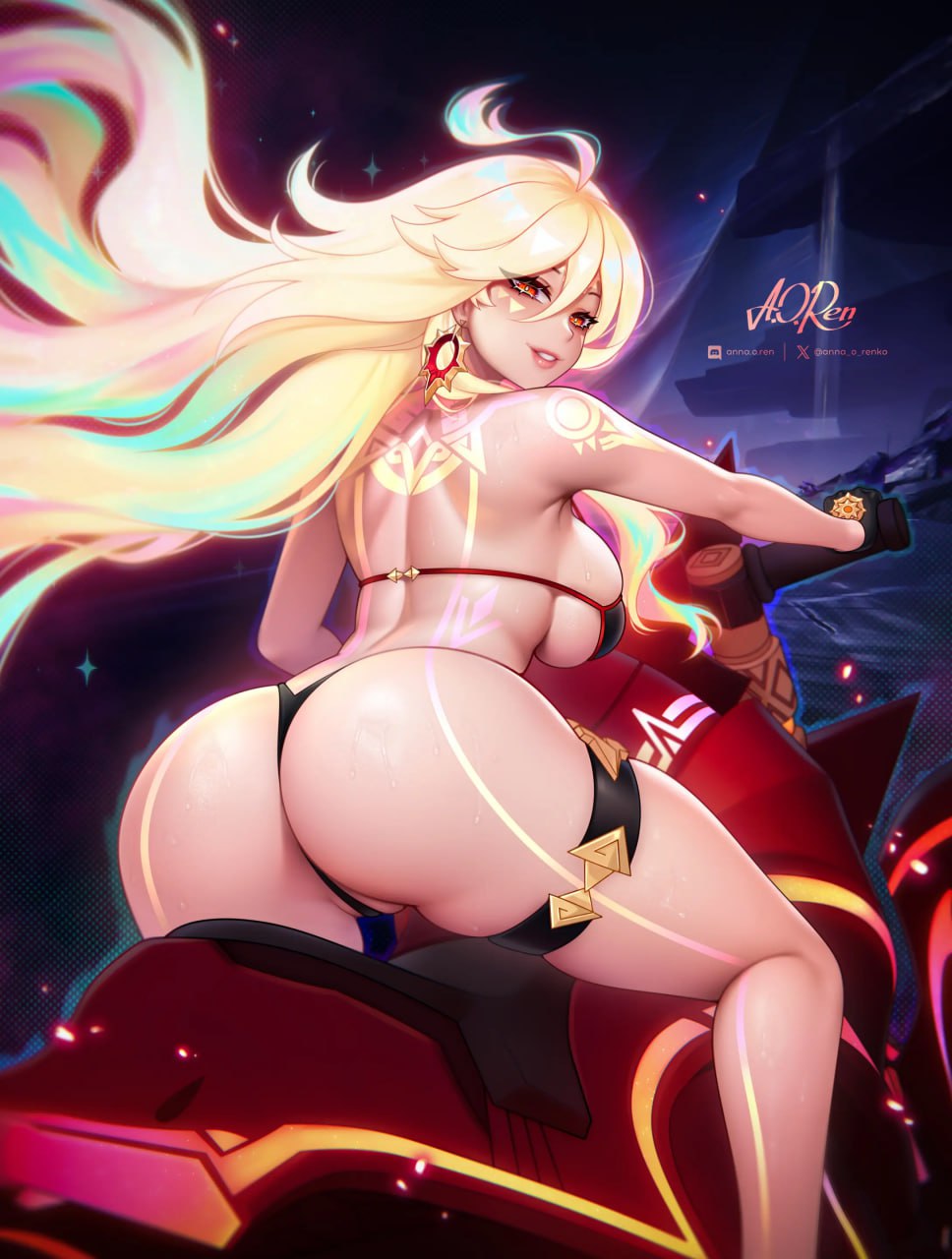 Anime Beach Goddess Riding Cosmic Motorcycle Incredible Anime Beach Goddess Riding a Cosmic Motorcycle
