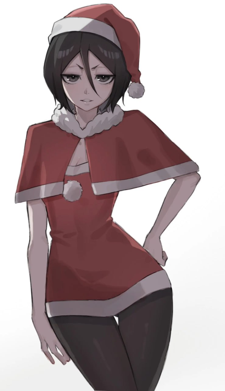 Anime Christmas Santa Girl Cute anime girl dressed as Santa for Christmas holidays. She has black short hair.
