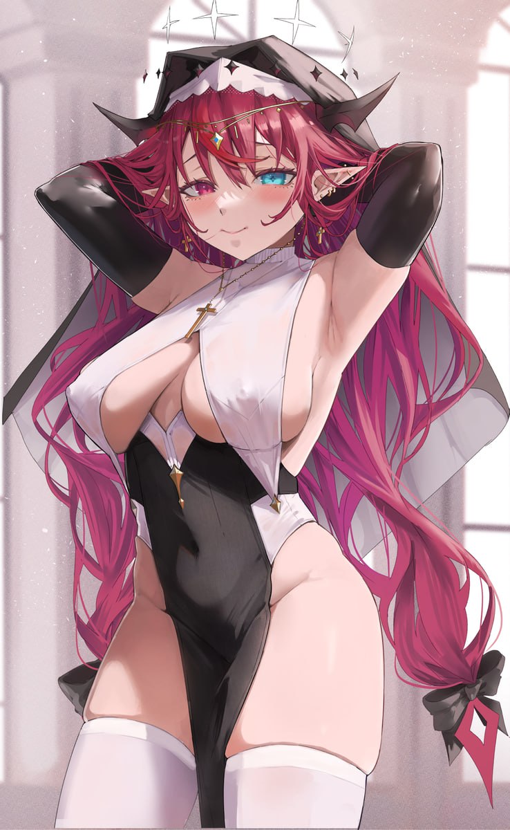 Anime Nun with Huge Tits Irresistible anime nun with huge tits and long red hair