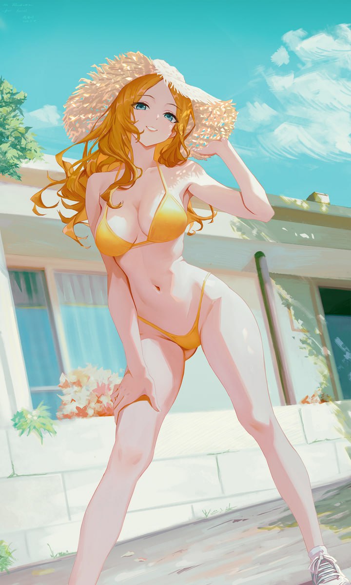 Blonde Bimbo in Yellow Bikini and Straw Hat Blonde Bimbo in Yellow Bikini and Straw Hat