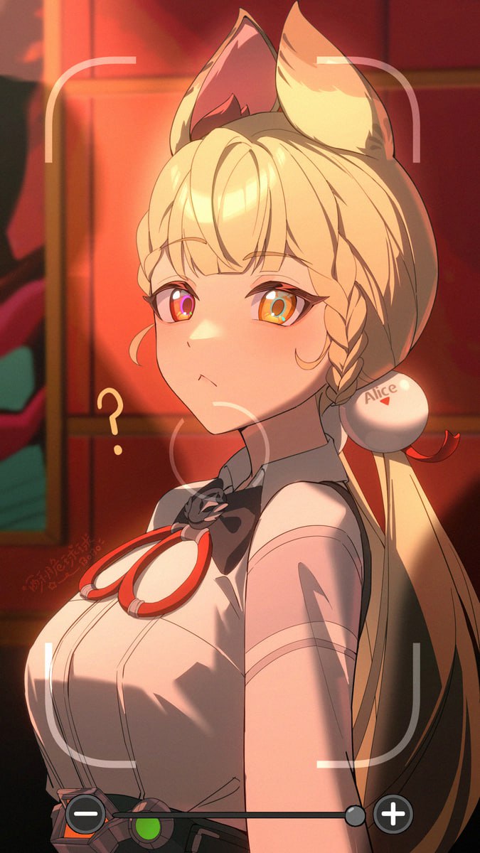 Cute Anime Cat Girl with Big Tits Cute anime cat girl with large breasts and heterochromia looking confusedly at the camera