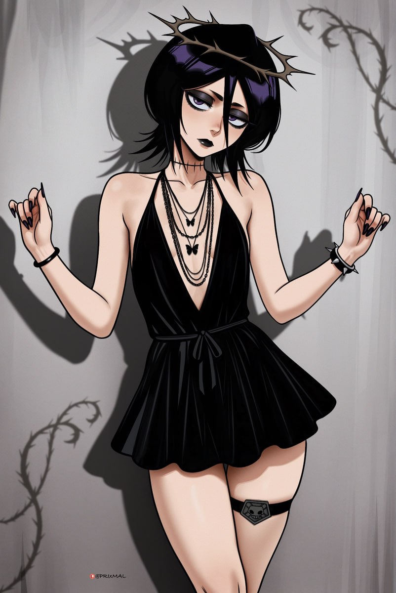 Gothic Anime Girl in Seductive Black Dress Gothic anime girl in a seductive black dress with a thorny crown