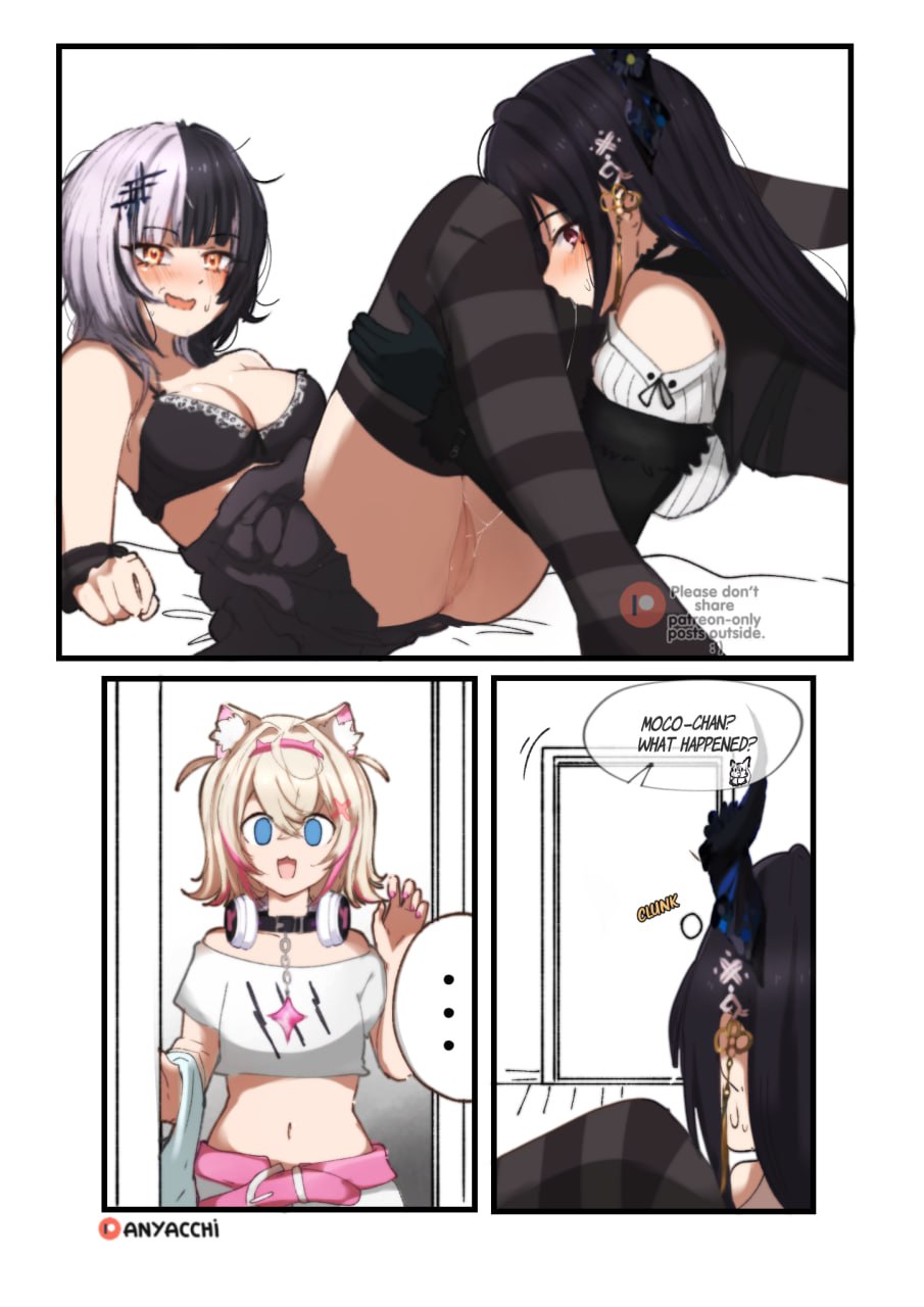 Hentai Lesbian Cunnilingus with Surprise Guest Hentai lesbian act with unexpected visitor in anime art.
