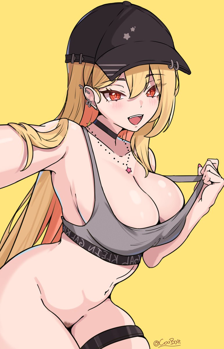 Hot Anime Girl in Bralette Showing Big Tits Hot anime girl in a baseball cap proudly showing off her massive tits and curvy body in a grey CK bralette and black thigh harness