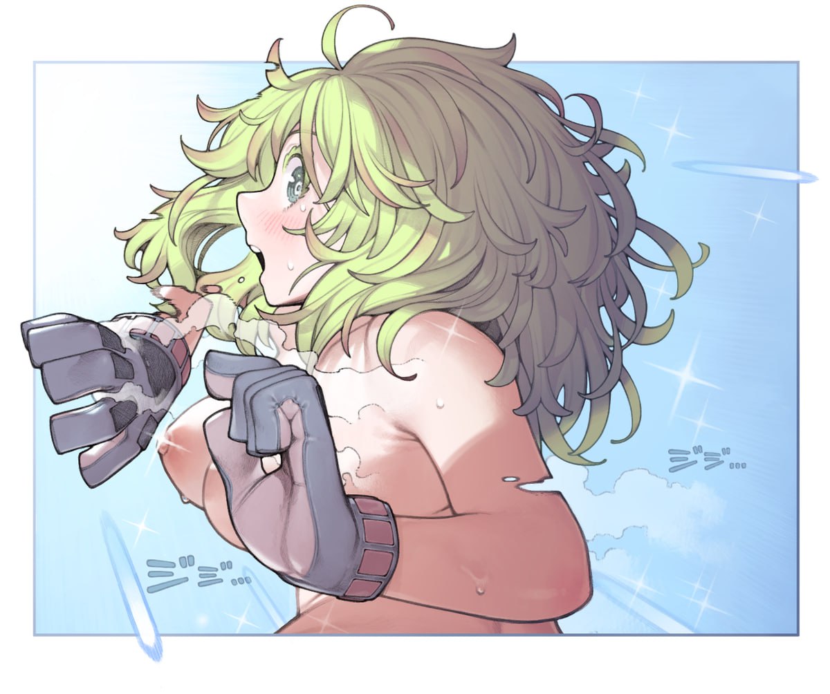 Hot Hentai Girl with Exposed Tits Hot and bothered anime girl with green hair and exposed tits, captured in a moment of intense pleasure and passion.
