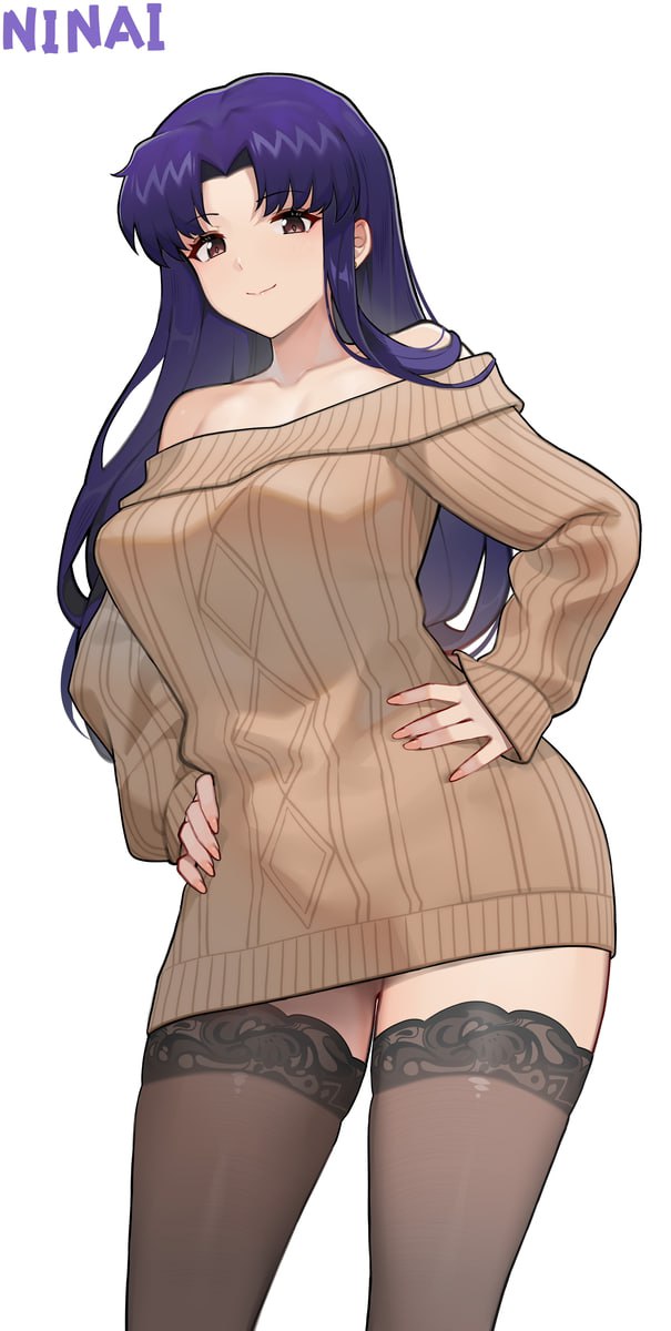 Misato Katsuragi Oversized Sweater Hentai Misato Katsuragi in oversized sweater revealing her perfect pussy and thighs.