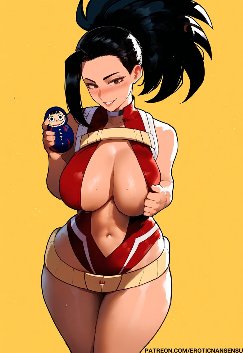 Momo Yaoyorozu Flashing Her Huge Tits in Tight Leotard Momo Yaoyorozu Flashing Her Huge Tits in Tight Red Leotard While Holding a Matryoshka Doll