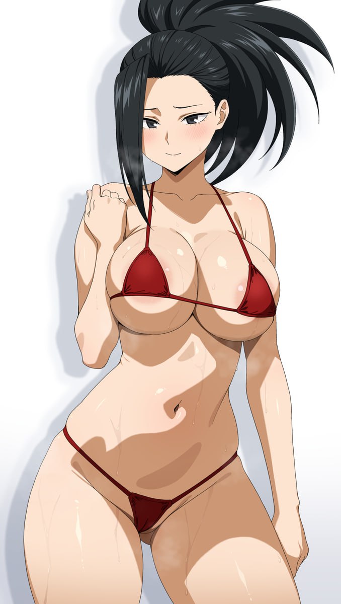 Momo Yaoyorozu: Red Micro Bikini, Big Tits and Wet Pussy Momo Yaoyorozu in a red micro bikini showing off her massive tits and wet pussy.