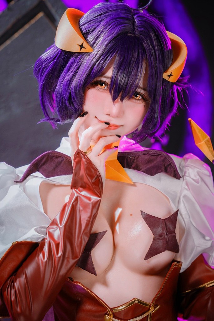 Purple Haired Anime Cosplay Girl with Exposed Tits Purple-haired anime girl cosplay with exposed luscious breasts