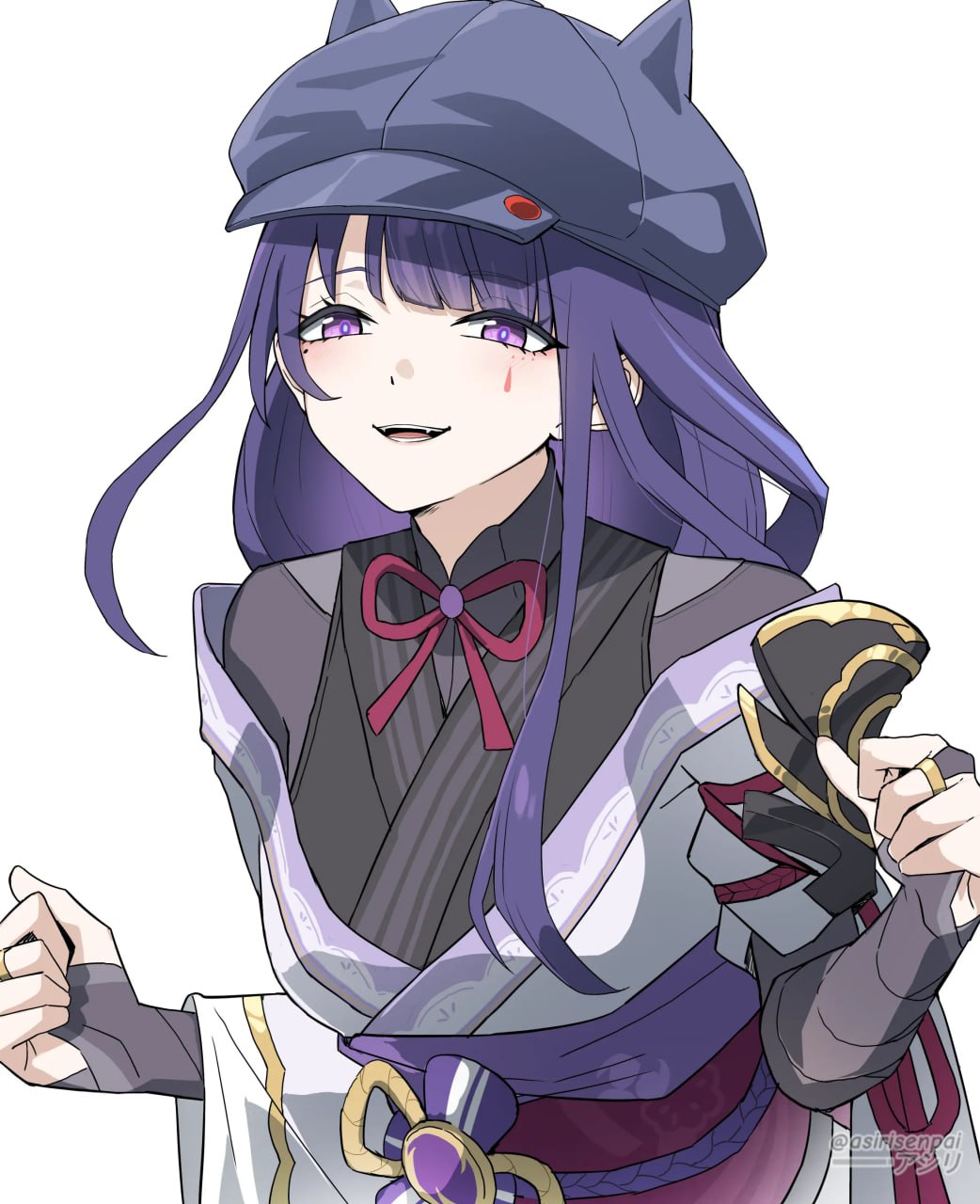 Seductive Anime Girl with Purple Hair Purple-haired anime girl in a hat, looking seductive.