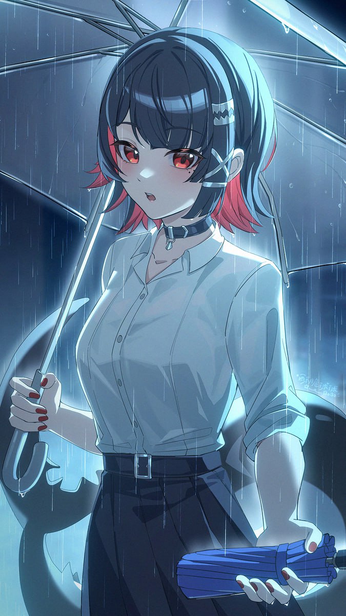 Wet Anime Girl in Soaked Shirt under Rain Rainy Day Anime Girl in Wet Clothes