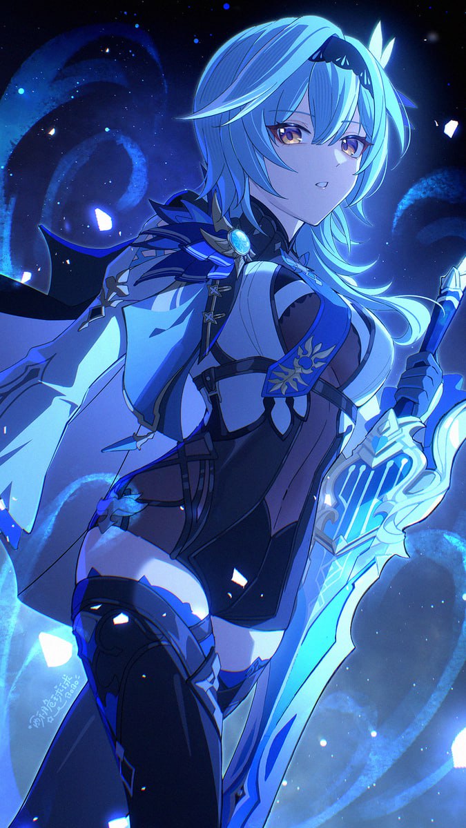 Seductive Eula's Luscious Body Seductive Eula in full glory, showing off her luscious body and long sword under a mysterious blue light.