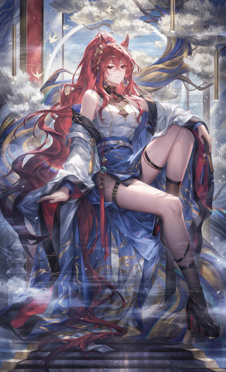 Seductive Redhead Fox Girl in Revealing Traditional Oriental Robe with Bare Thigh Seductive Redhead Fox Girl in Revealing Traditional Oriental Robe with Bare Thigh