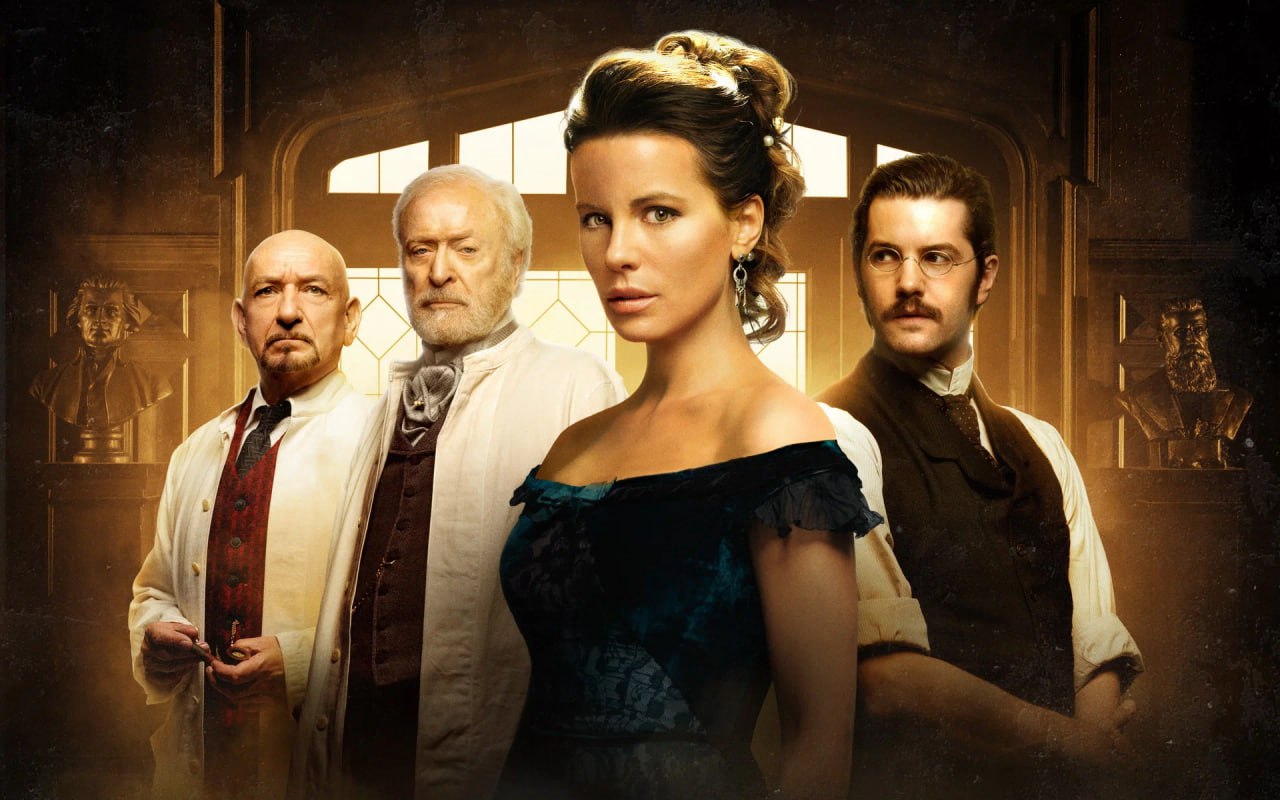Seductive Victorian Thriller Poster A gothic-inspired poster featuring a group of captivating individuals, likely characters from a period mystery or horror story, with one alluring woman at the center.