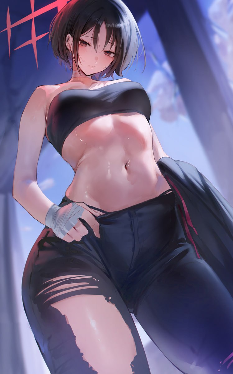 Sexy Anime Girl Bare Midriff Sexy anime girl showing off her fit body and bare midriff.