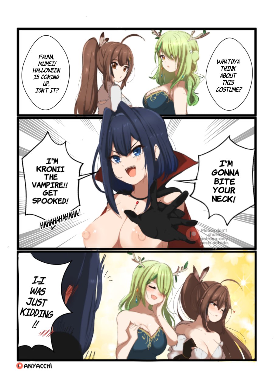 Sexy Anime Vampire Girl with Exposed Breasts Sexy anime girl Halloween costume reveals bare breasts as she poses as a vampire ready to bite and tease with her exposed nipples and voluptuous cleavage.