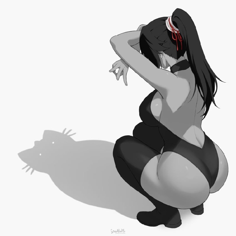Sexy Squatting Anime Hottie with Huge Tits and Juicy Ass Sexy squatting anime hottie with huge tits and juicy ass showing off her perfectly shaped body in a revealing black bodysuit