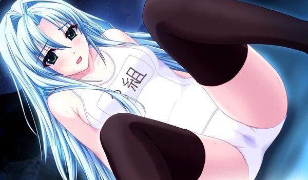 Wet Pussy Anime Schoolgirl Cute anime girl with wet pussy in school swimsuit and black thigh-highs